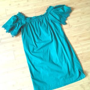Lacey off the shoulder green dress with pockets